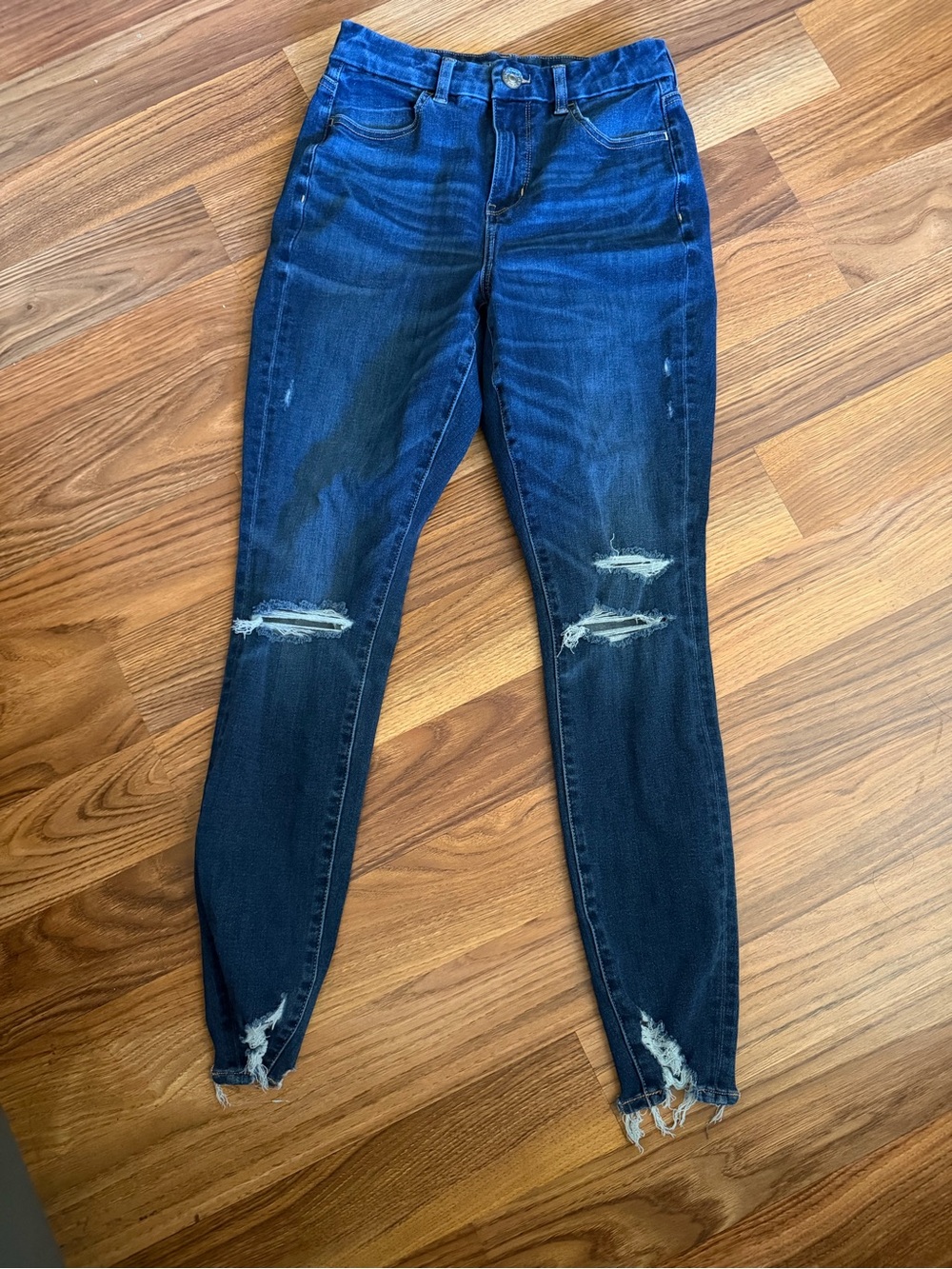 American Eagle Outfitters Dark Blue Distressed Skinny Jeans